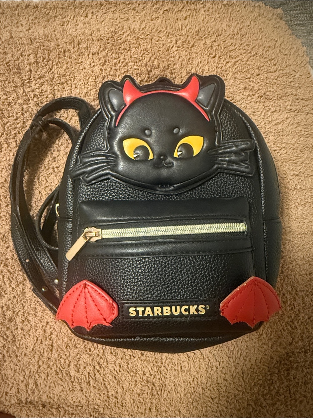 Starbucks Japan Black Backpack with Red & Yellow Cat Accent